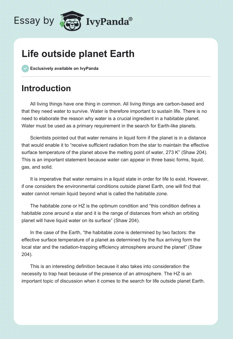 Life outside planet Earth. Page 1