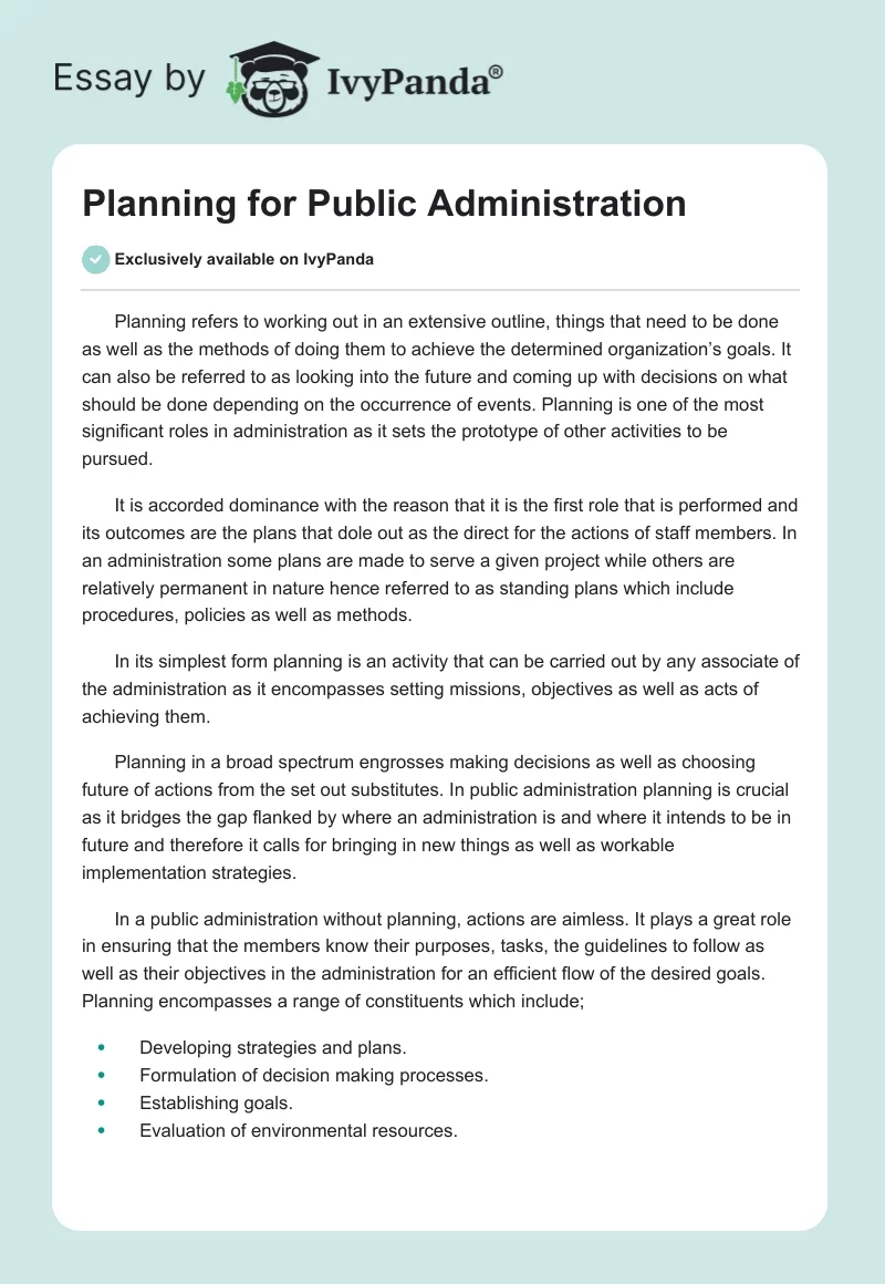 Planning for Public Administration. Page 1