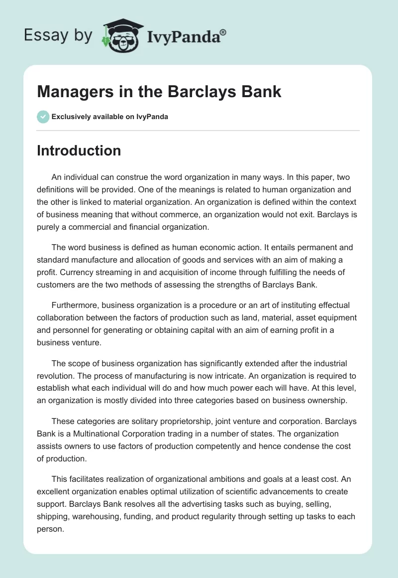 Managers in the Barclays Bank. Page 1