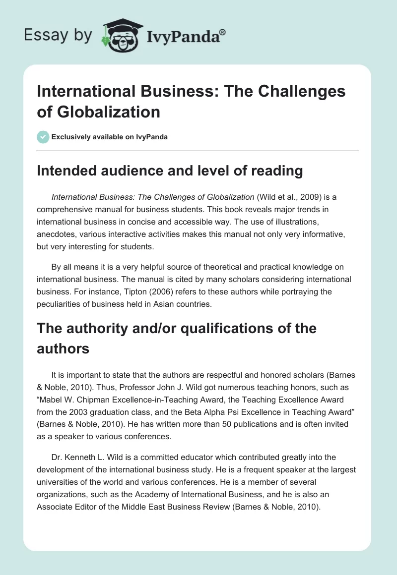 International Business: The Challenges of Globalization. Page 1