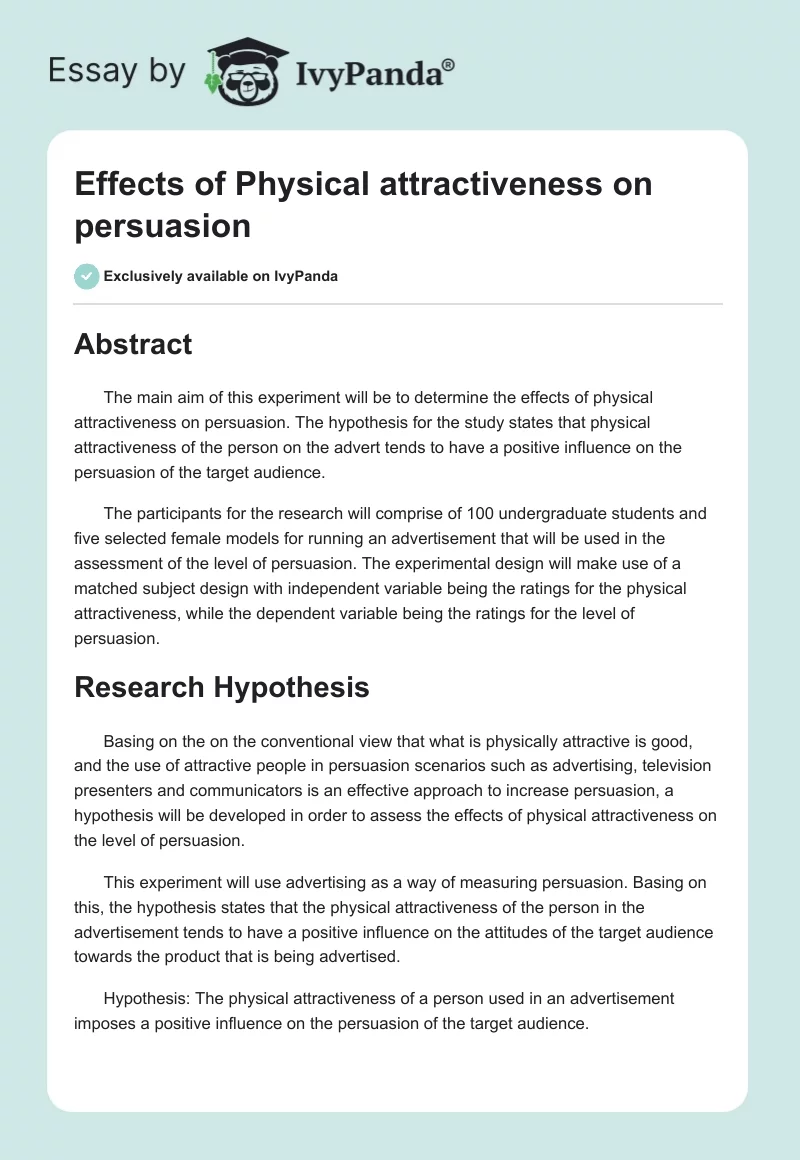 Effects of Physical attractiveness on persuasion. Page 1