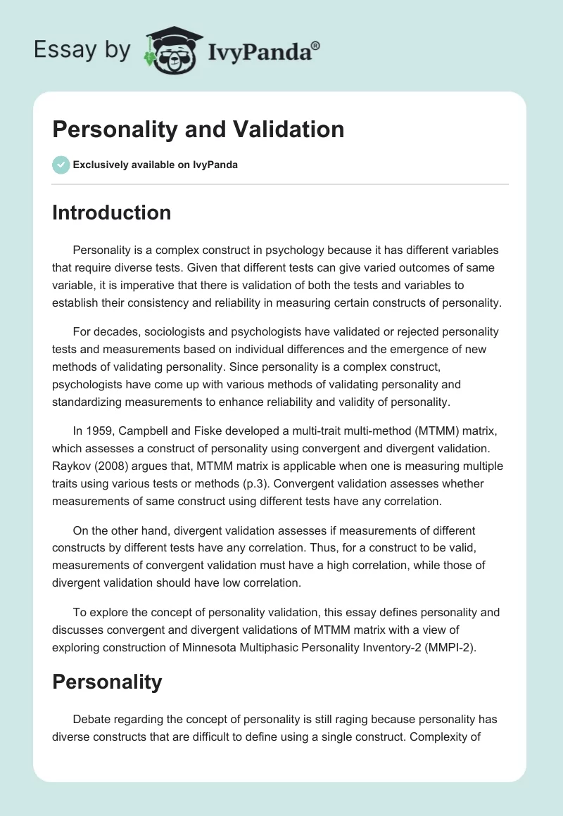 Personality and Validation. Page 1