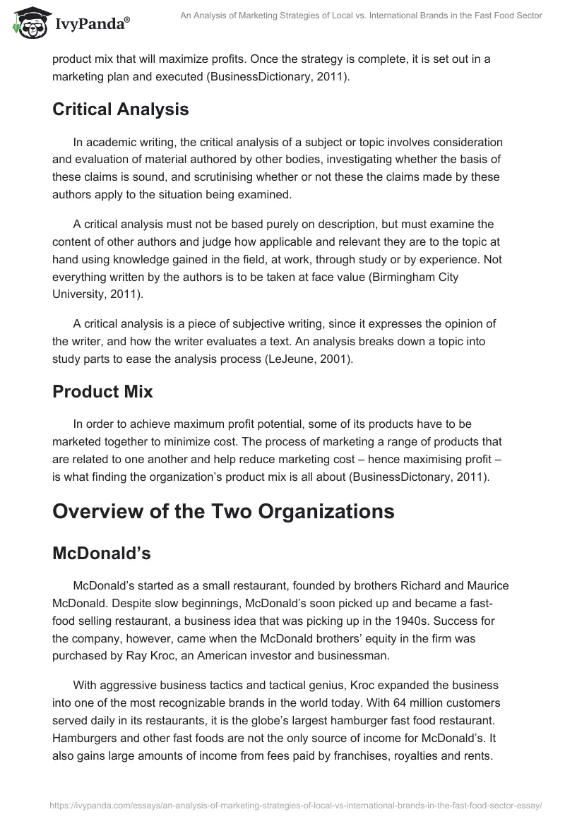 An Analysis of Marketing Strategies of Local vs. International Brands in the Fast Food Sector. Page 2