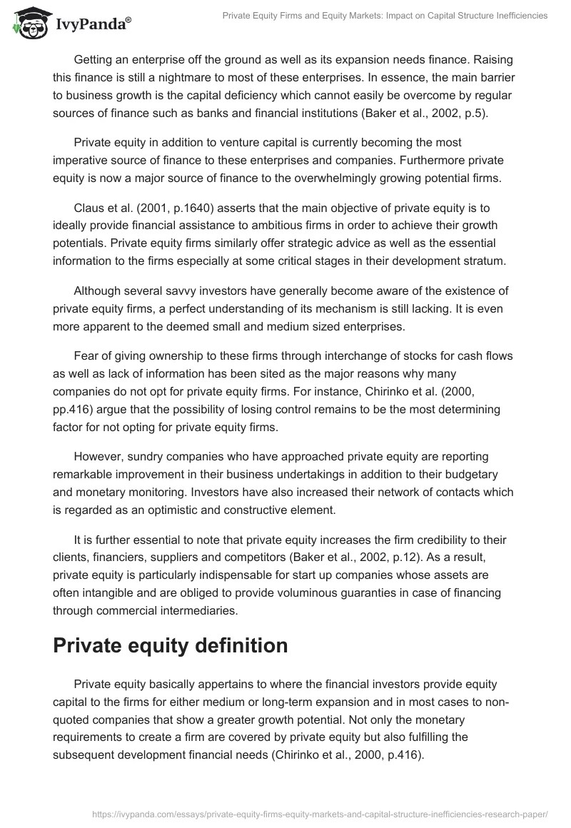 Private Equity Firms and Equity Markets: Impact on Capital Structure Inefficiencies. Page 2