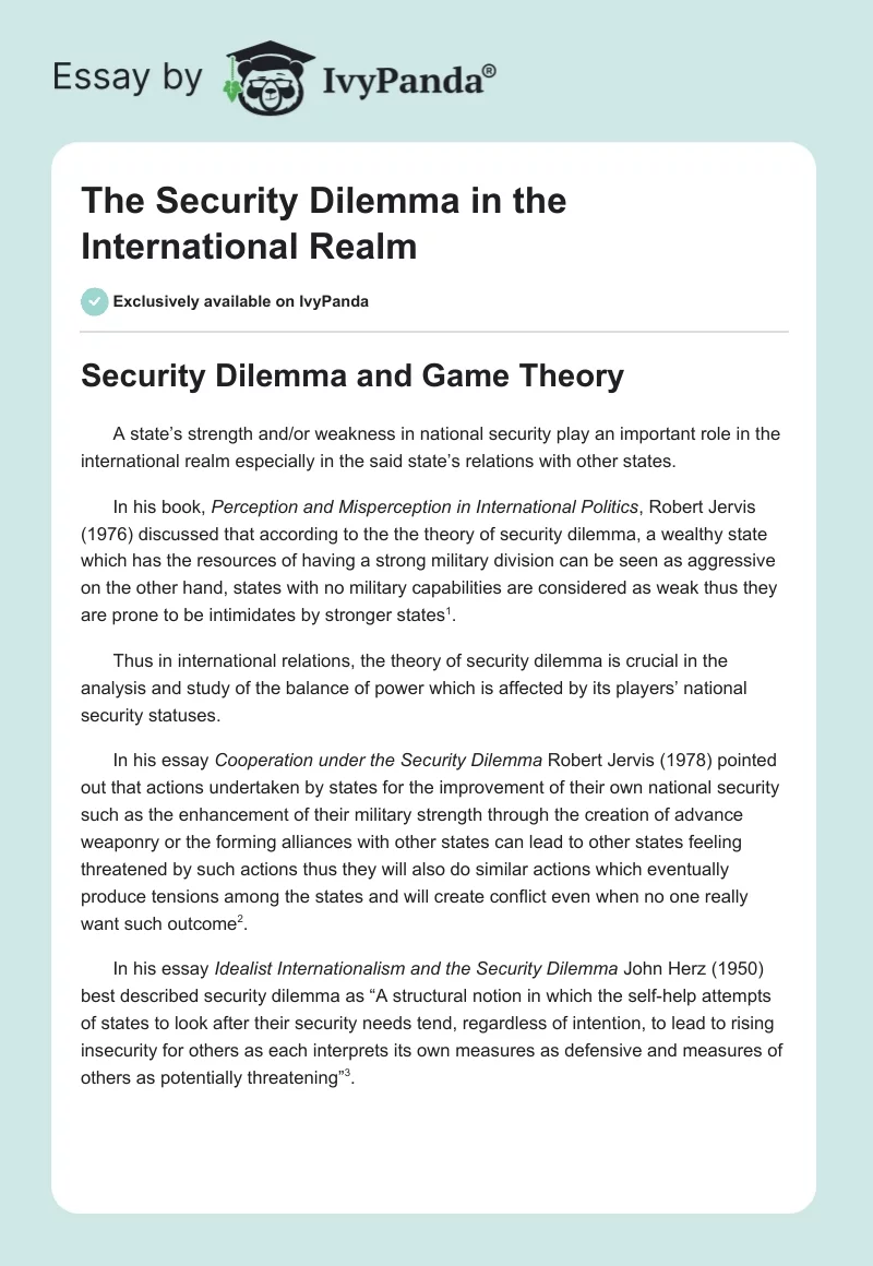 The Security Dilemma in the International Realm. Page 1