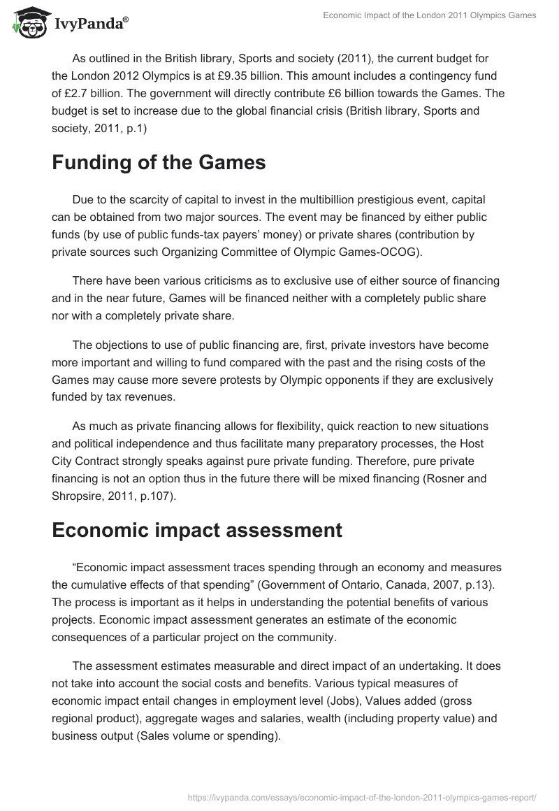 Economic Impact of the London 2011 Olympics Games. Page 2