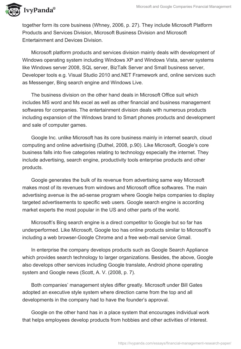 Microsoft and Google Companies Financial Management. Page 2
