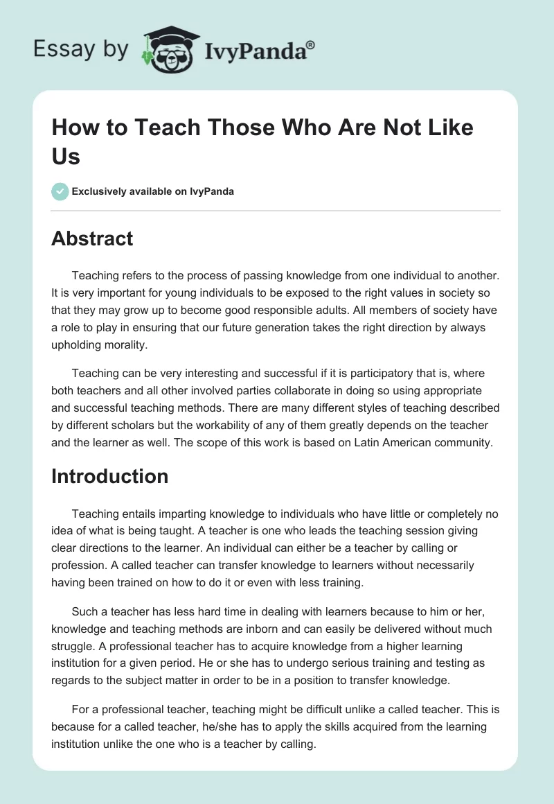 How to Teach Those Who Are Not Like Us. Page 1