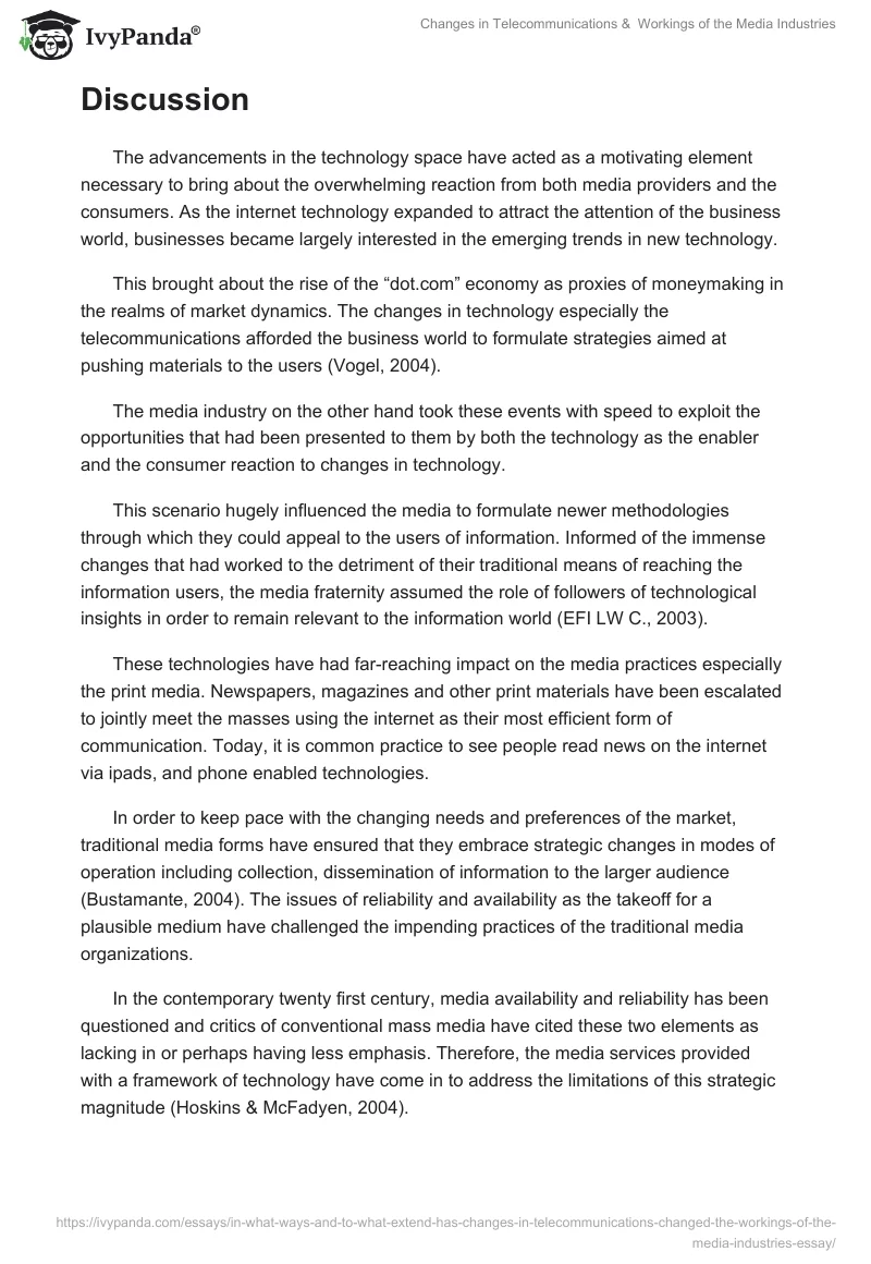 Changes in Telecommunications &  Workings of the Media Industries. Page 2