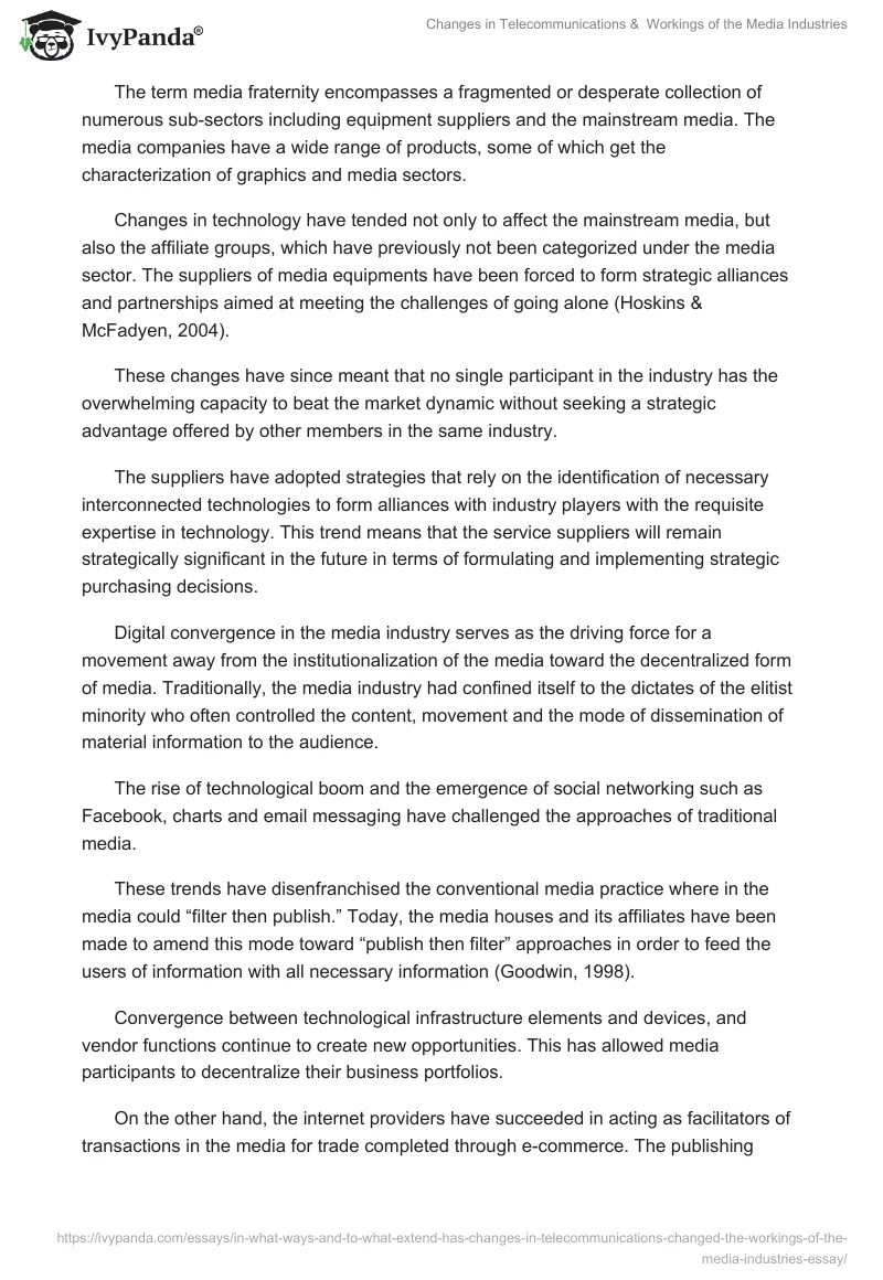 Changes in Telecommunications &  Workings of the Media Industries. Page 3