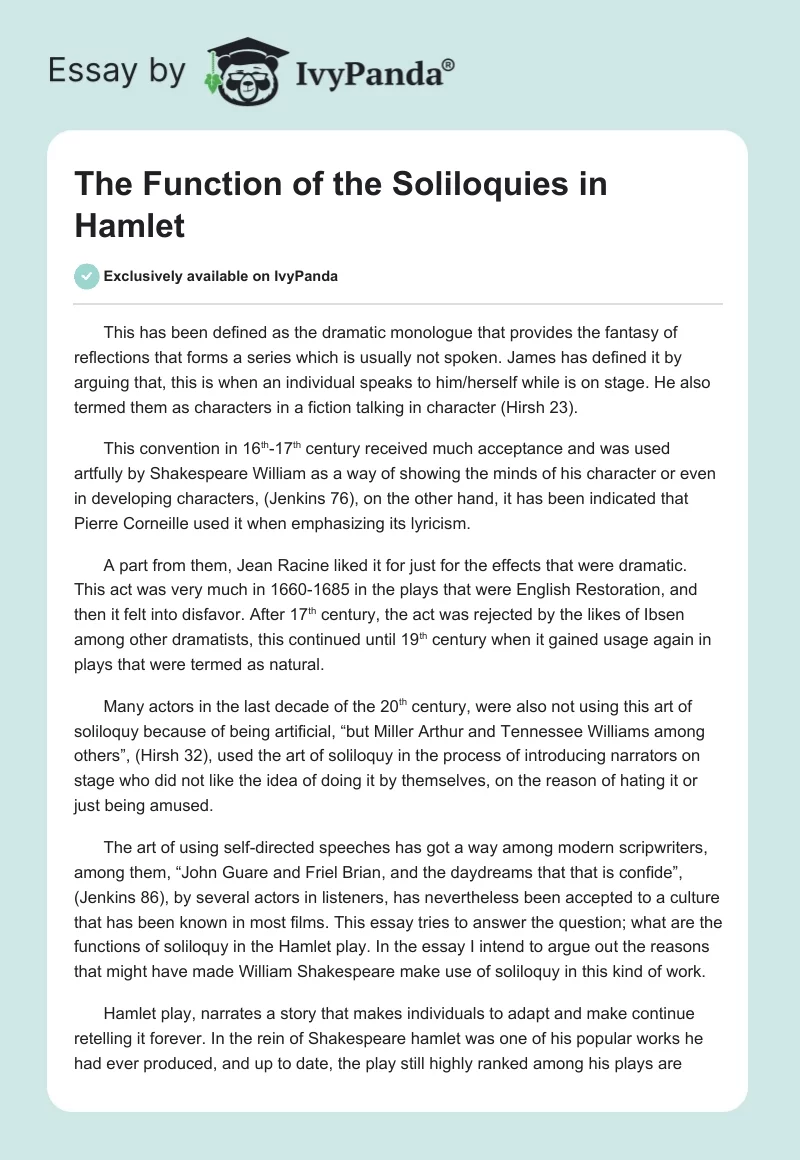 The Function of the Soliloquies in Hamlet. Page 1