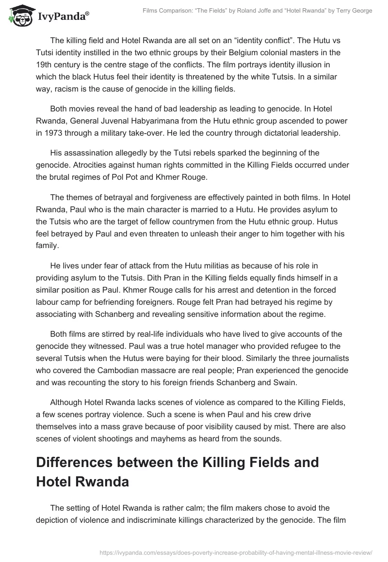 Films Comparison: “The Fields” by Roland Joffe and “Hotel Rwanda” by Terry George. Page 2
