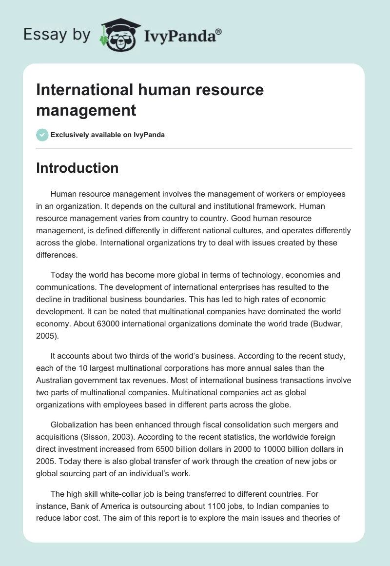 International human resource management. Page 1