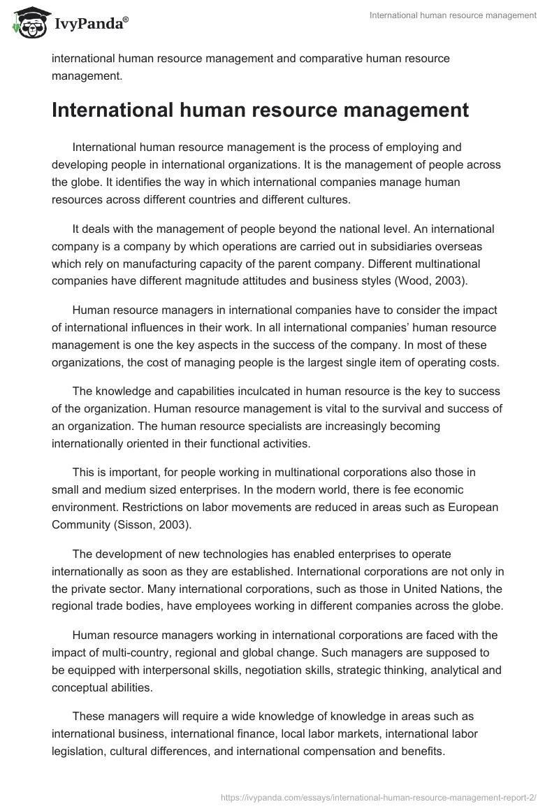 International human resource management. Page 2