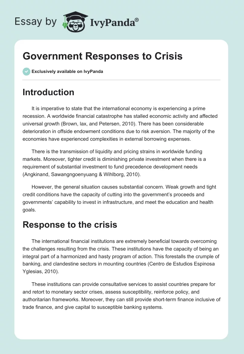 Government Responses to Crisis. Page 1