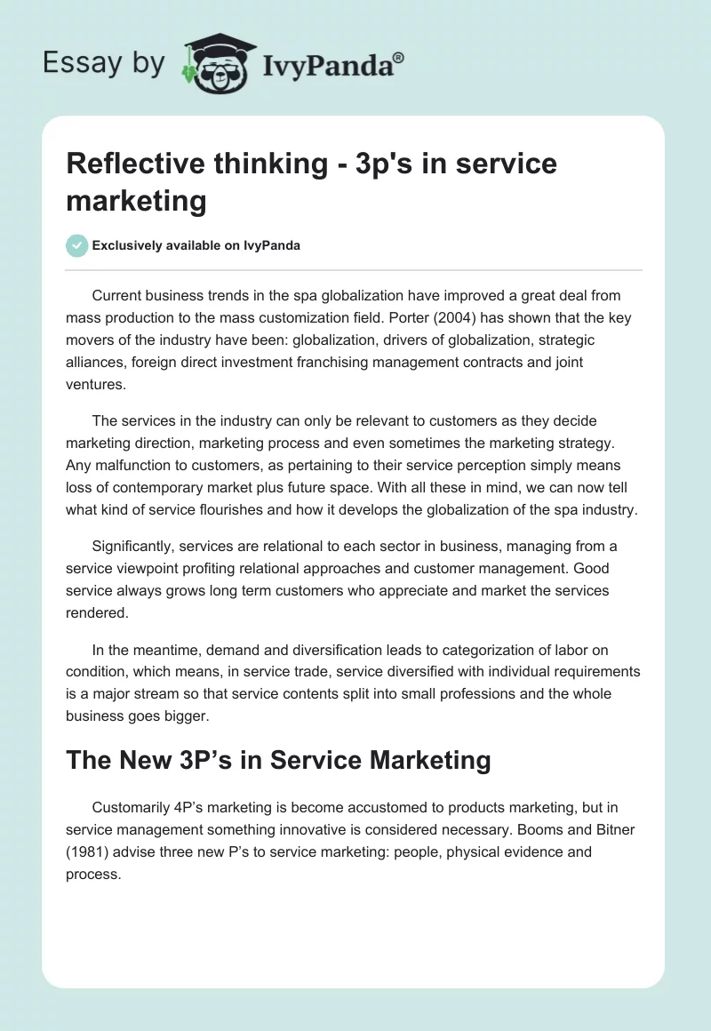 Reflective thinking - 3p's in service marketing. Page 1