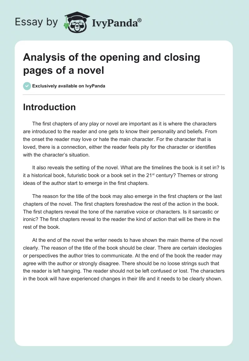 Analysis of the opening and closing pages of a novel. Page 1