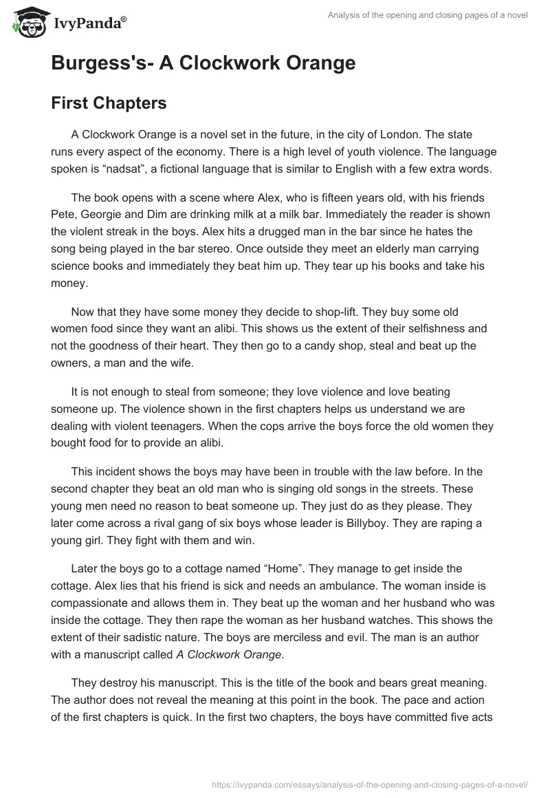 Analysis of the opening and closing pages of a novel. Page 2