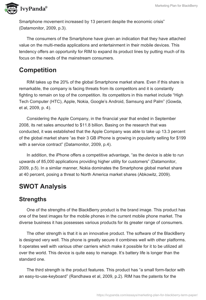 Marketing Plan for BlackBerry. Page 3