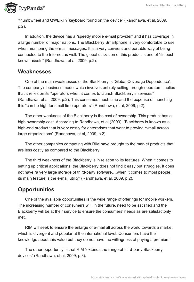 Marketing Plan for BlackBerry. Page 4