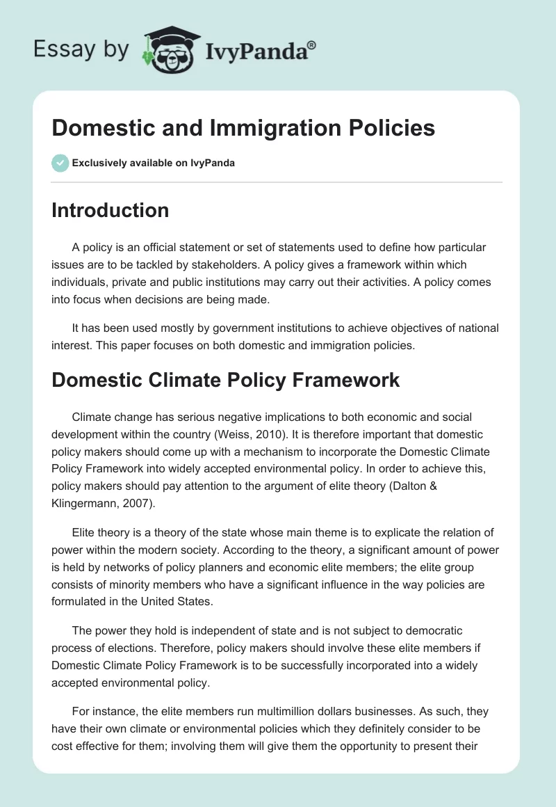 Domestic and Immigration Policies. Page 1