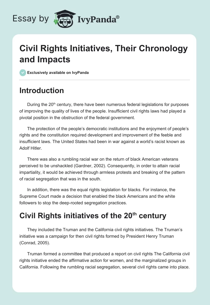 Civil Rights Initiatives, Their Chronology and Impacts. Page 1