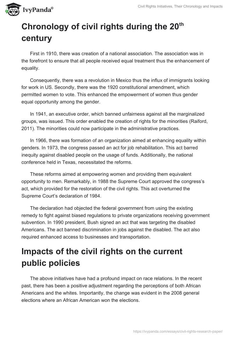 Civil Rights Initiatives, Their Chronology and Impacts. Page 2
