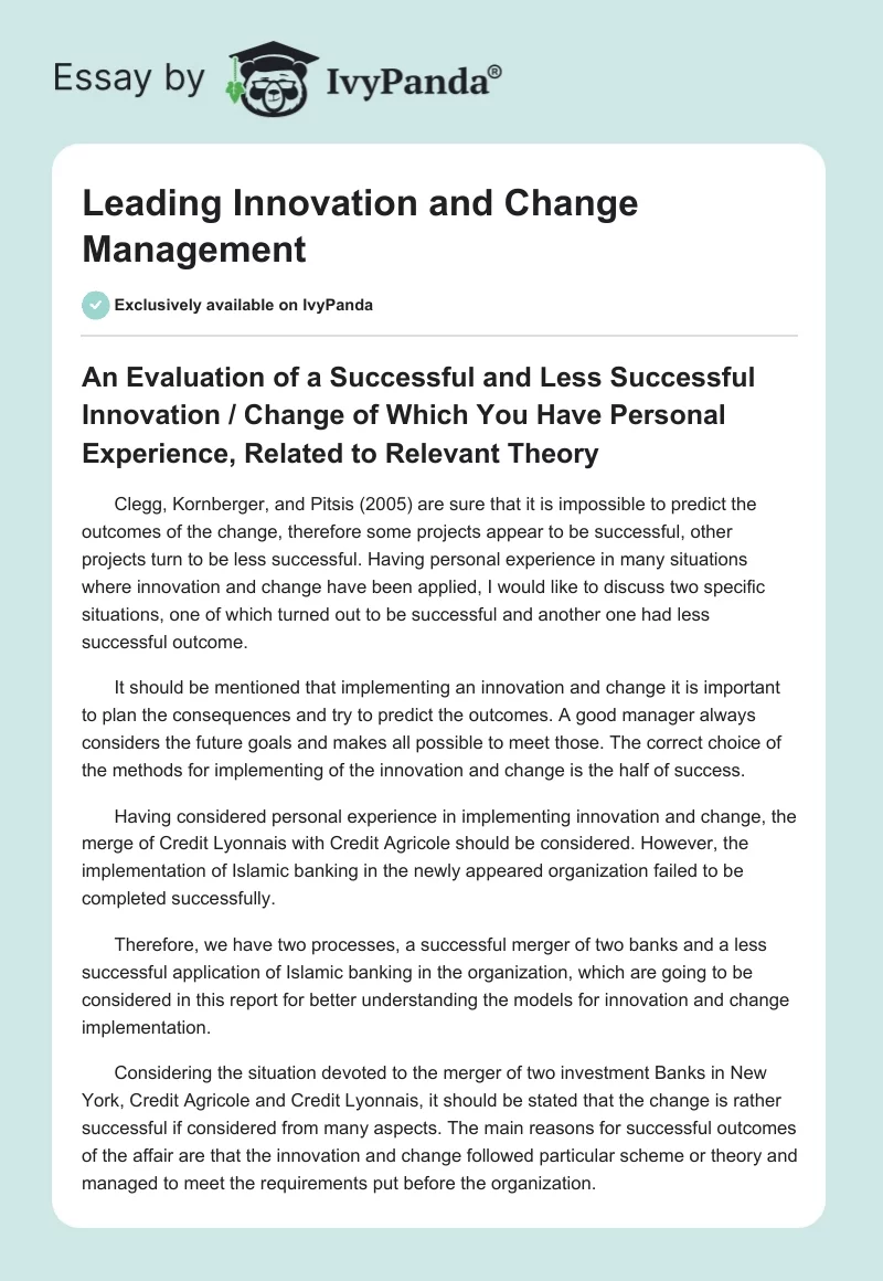 Leading Innovation and Change Management. Page 1