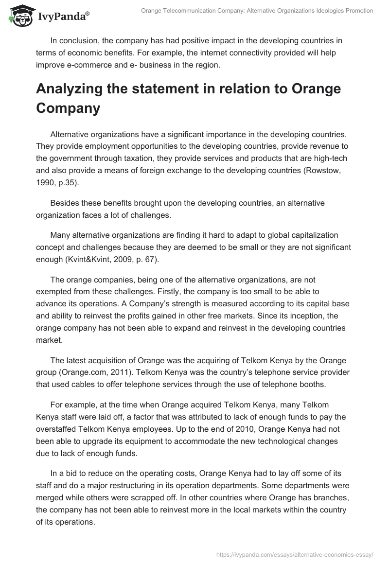 Orange Telecommunication Company: Alternative Organizations Ideologies Promotion. Page 5