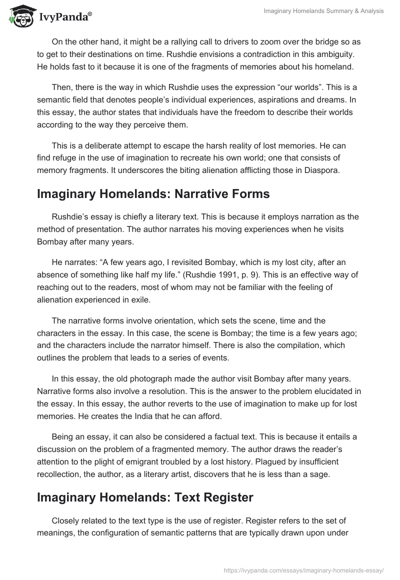 imaginary homelands essay summary