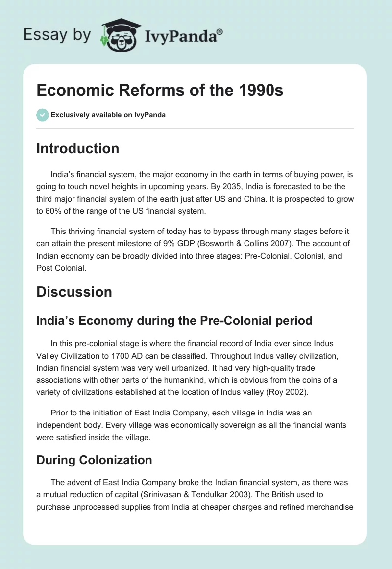Economic Reforms of the 1990s. Page 1