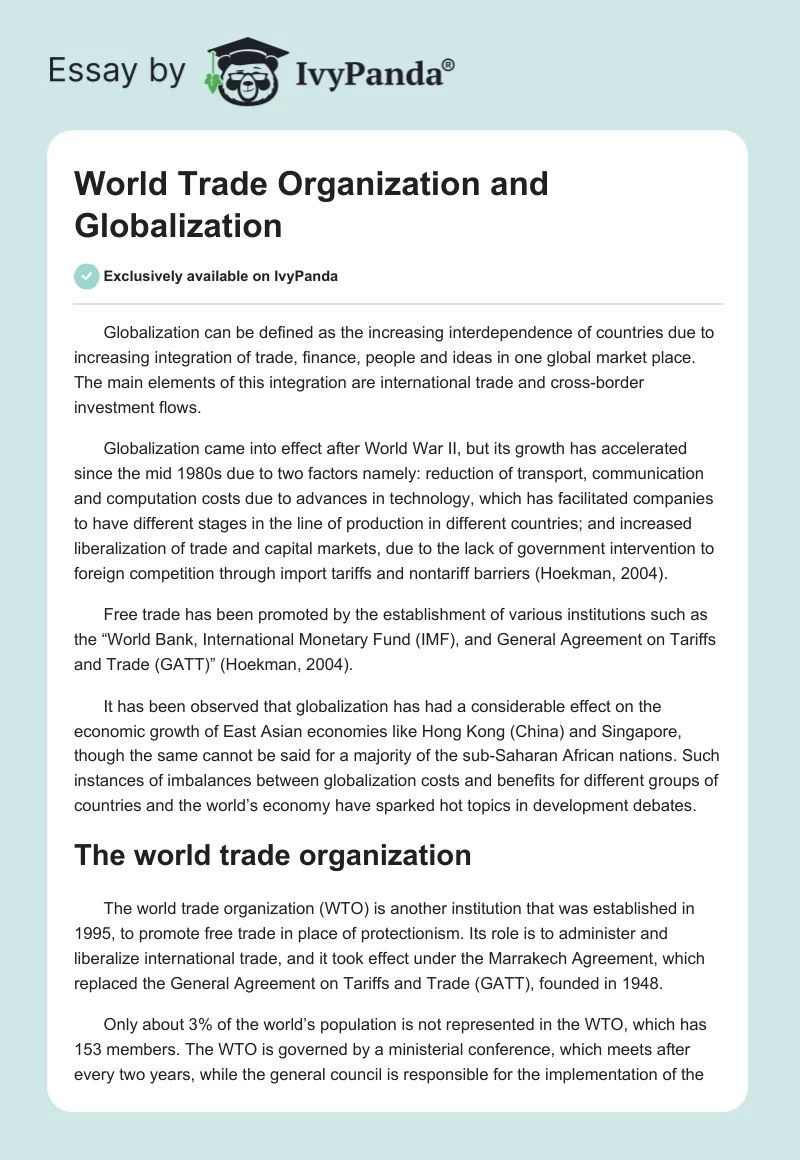 World Trade Organization and Globalization. Page 1