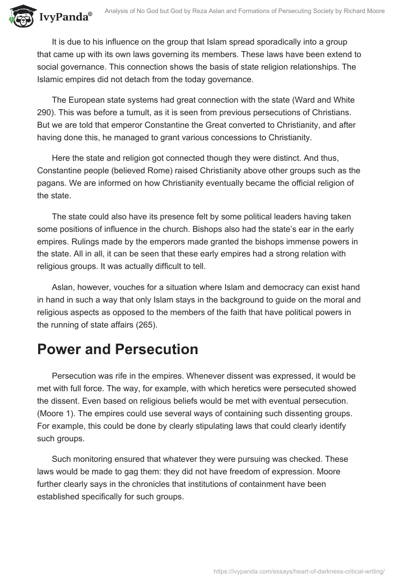 Analysis of No God but God by Reza Aslan and Formations of Persecuting Society by Richard Moore. Page 2