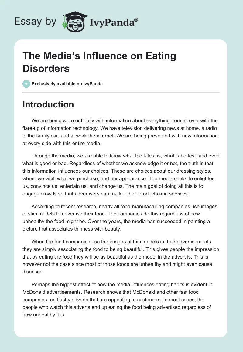 The Media’s Influence on Eating Disorders. Page 1