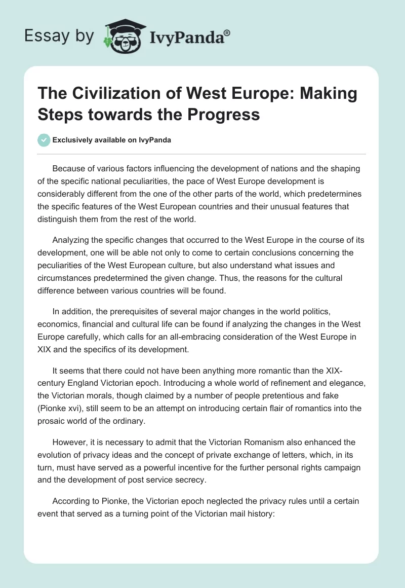The Civilization of West Europe: Making Steps Towards the Progress. Page 1