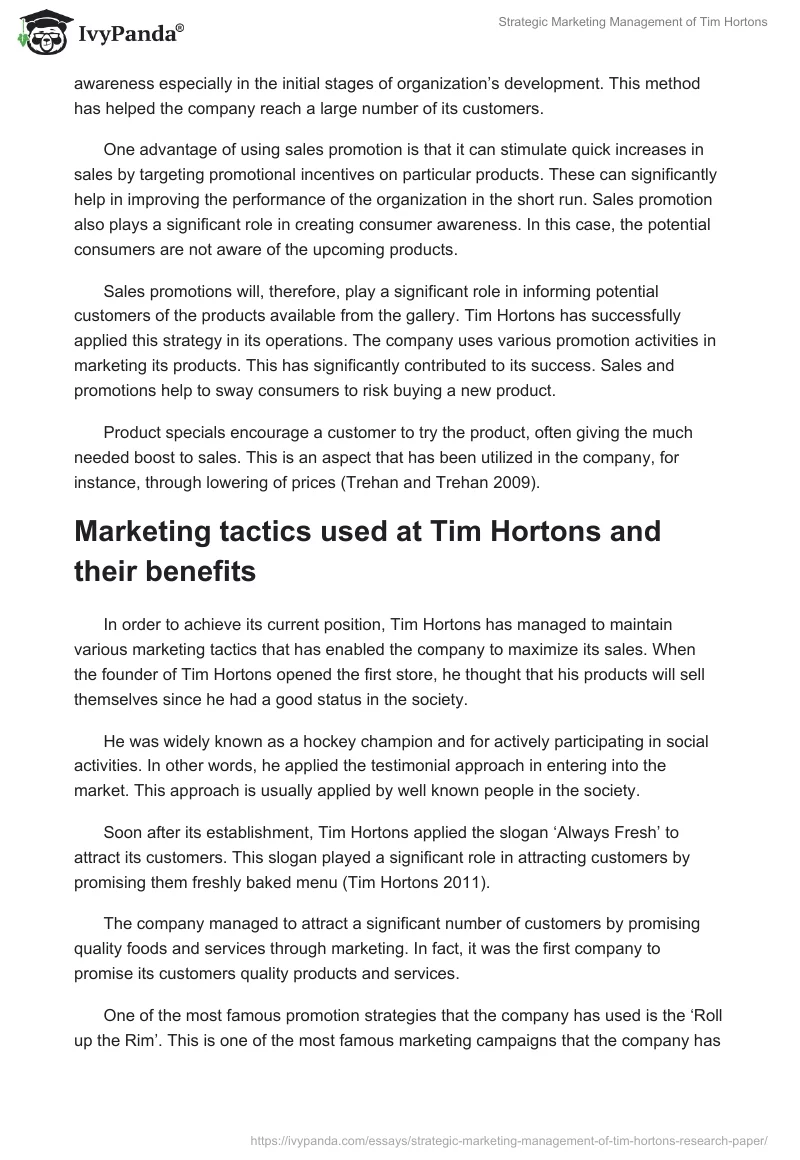Strategic Marketing Management of Tim Hortons. Page 4