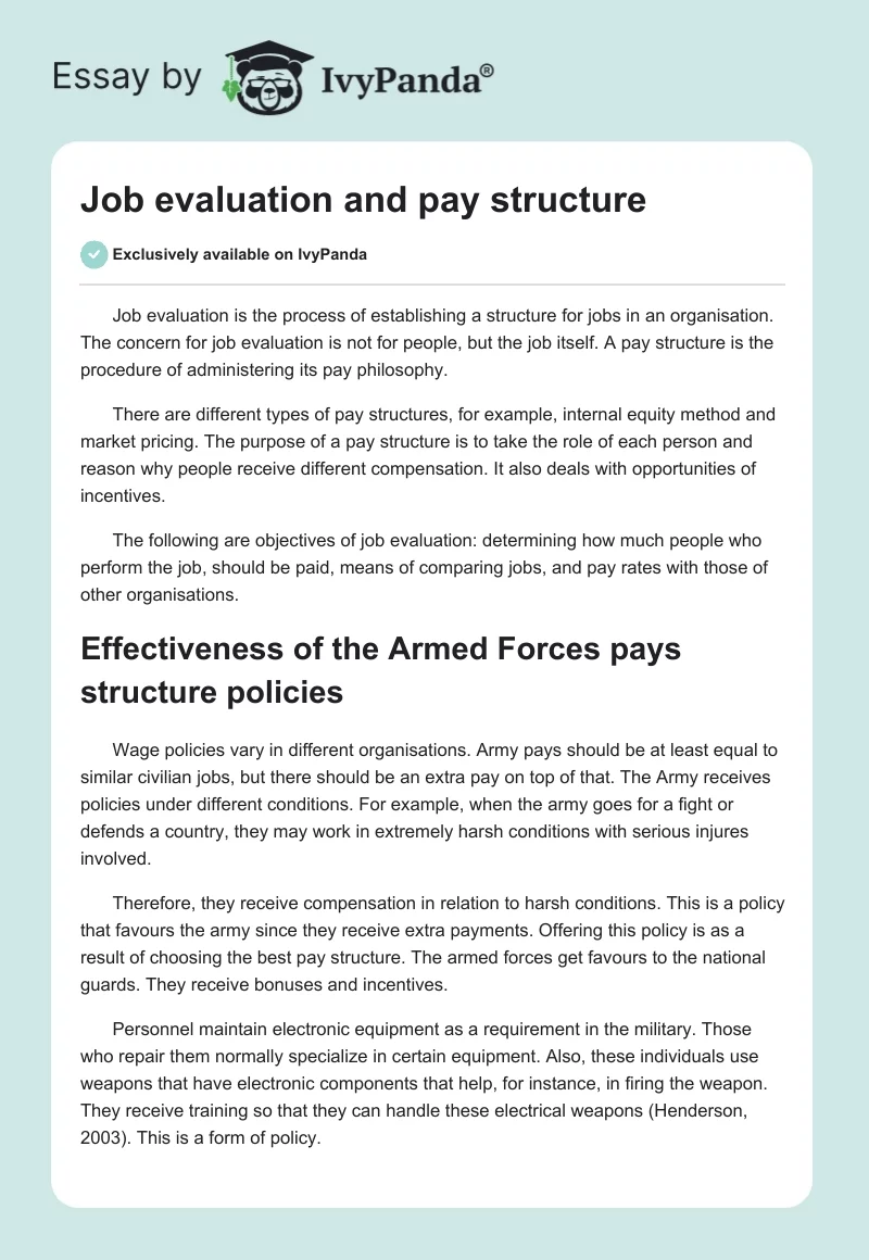 Job evaluation and pay structure. Page 1