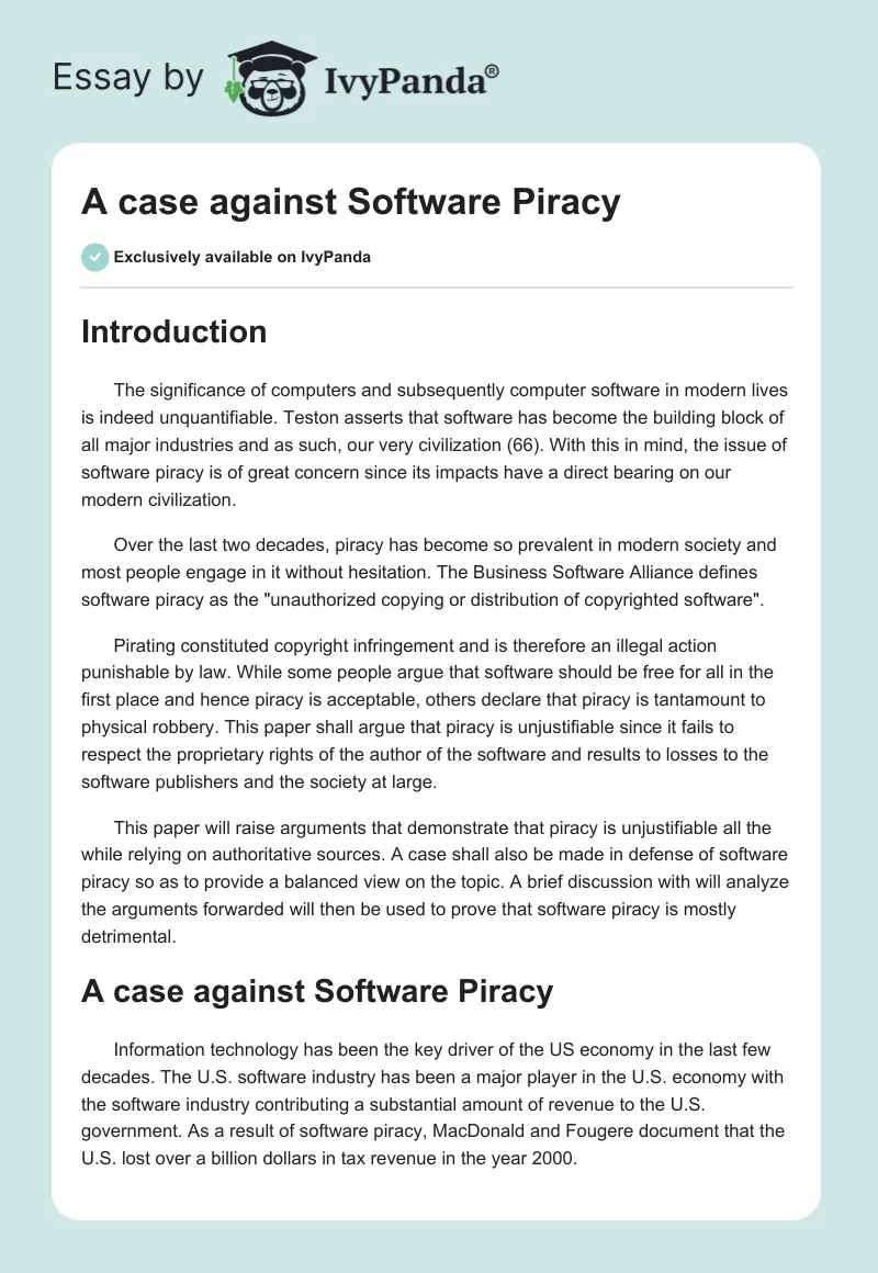 A case against Software Piracy. Page 1