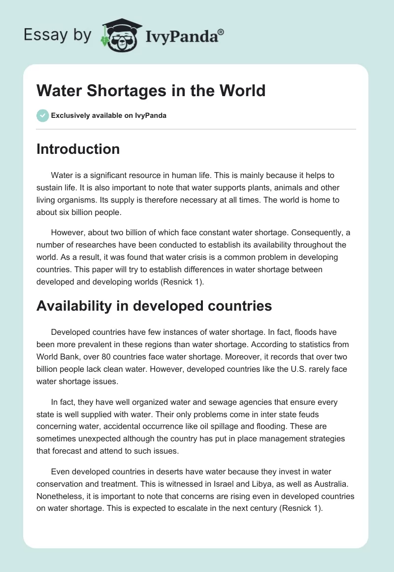 Water Shortages in the World. Page 1