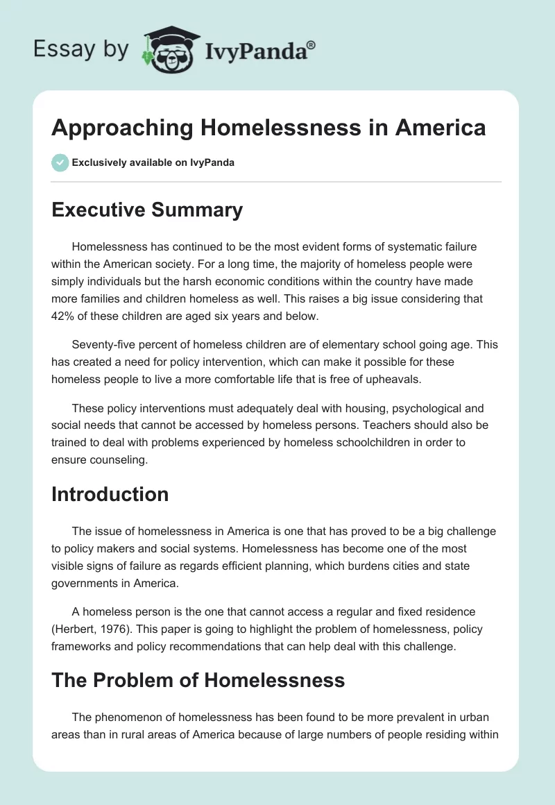 Approaching Homelessness in America. Page 1