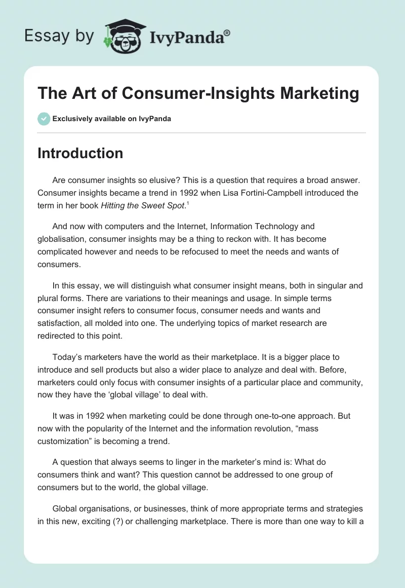 The Art of Consumer-Insights Marketing. Page 1