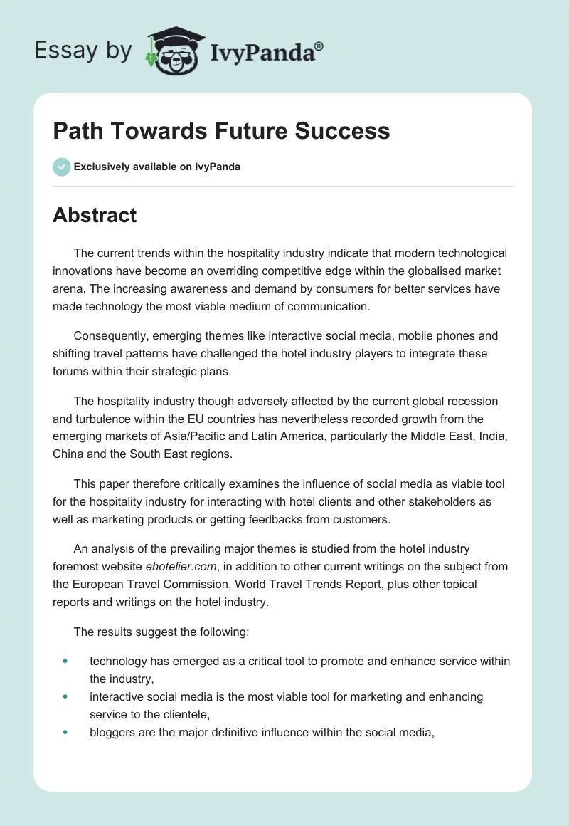 Path Towards Future Success. Page 1