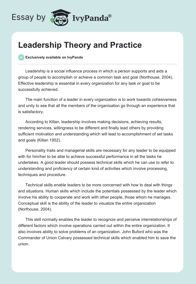 Leadership Theory and Practice. Page 1
