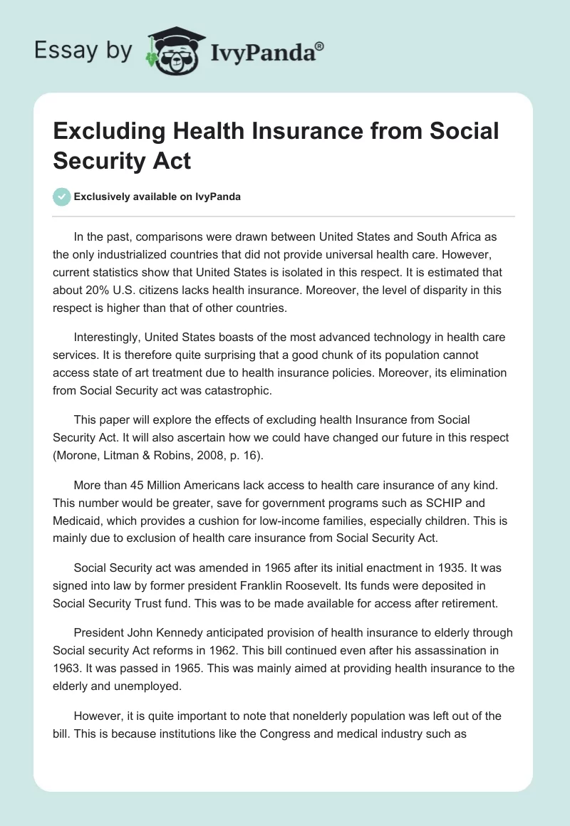 Excluding Health Insurance from Social Security Act. Page 1