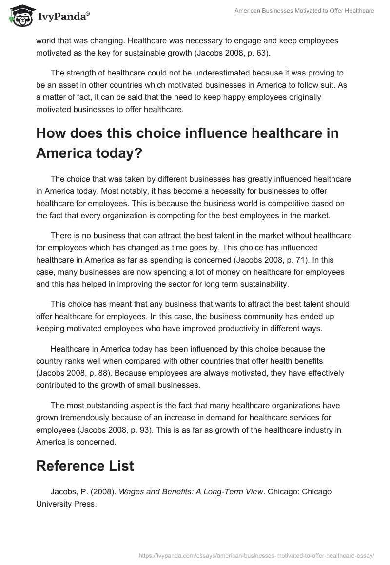 American Businesses Motivated to Offer Healthcare. Page 2