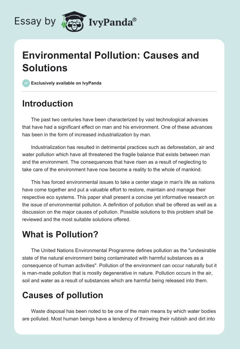 Environmental Pollution: Causes and Solutions. Page 1