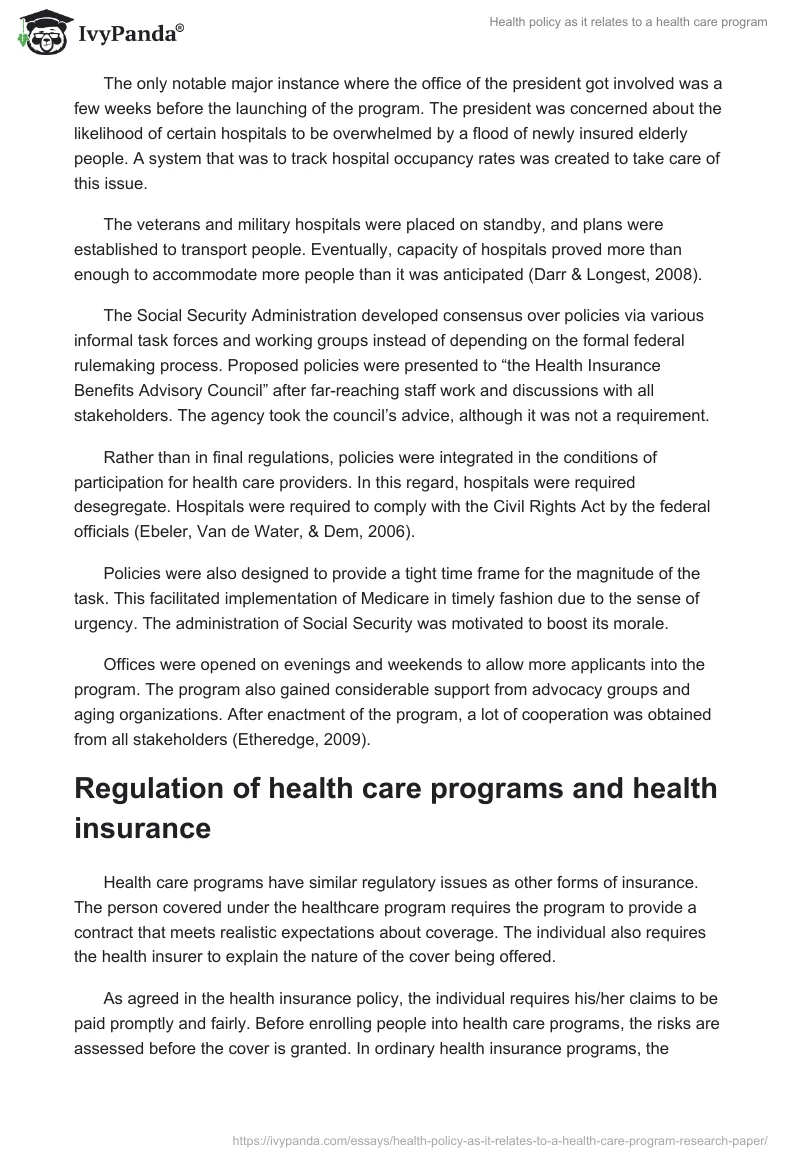 Health policy as it relates to a health care program. Page 4
