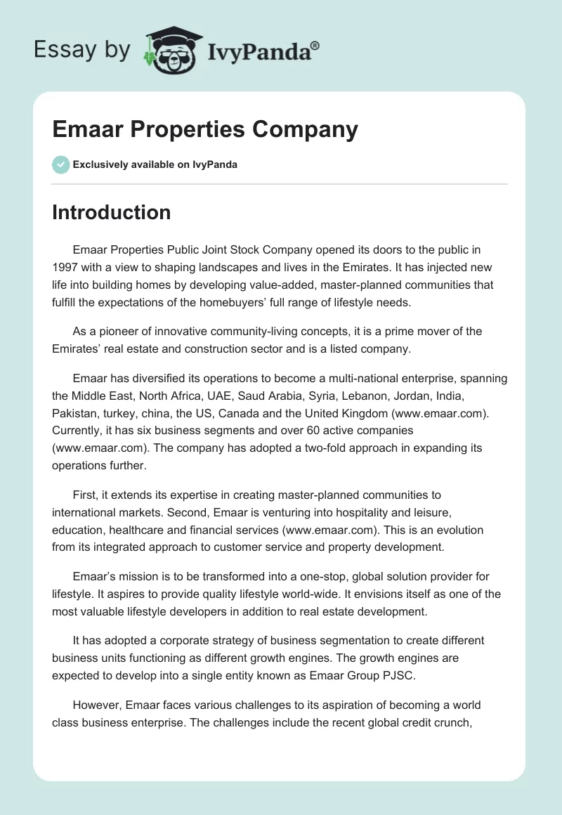 Emaar Properties Company. Page 1