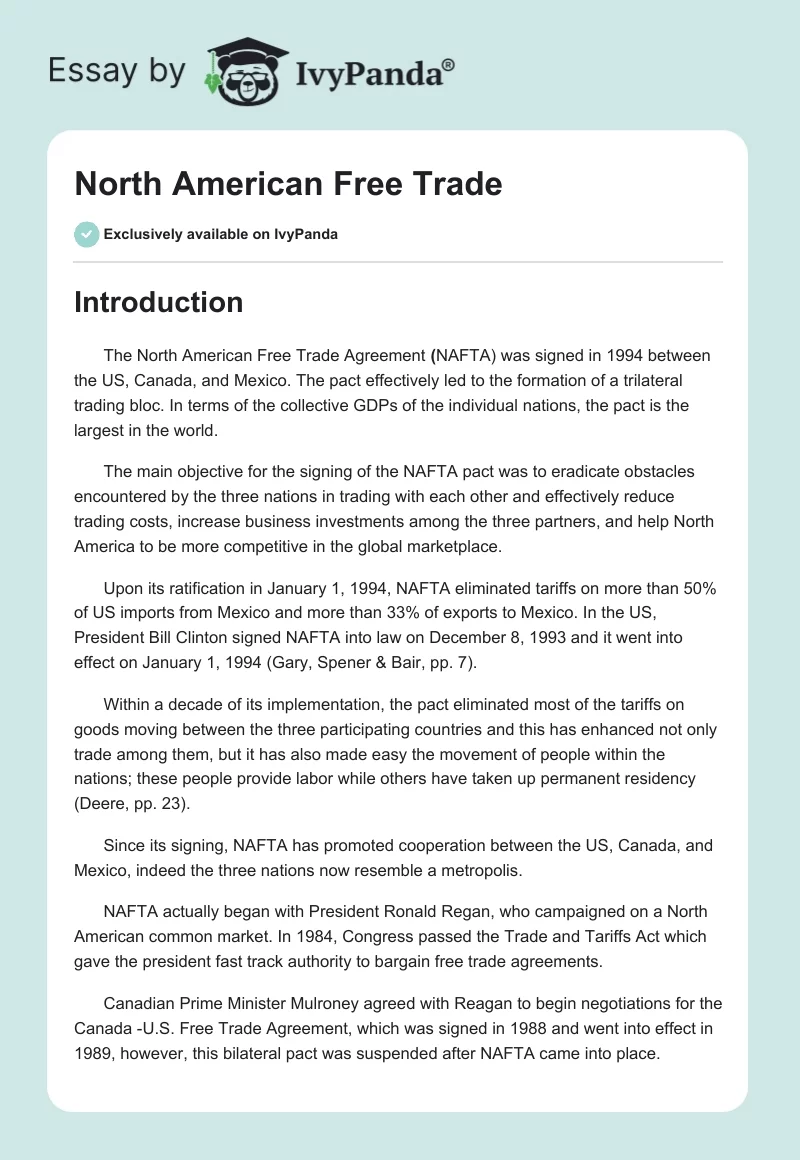 North American Free Trade. Page 1