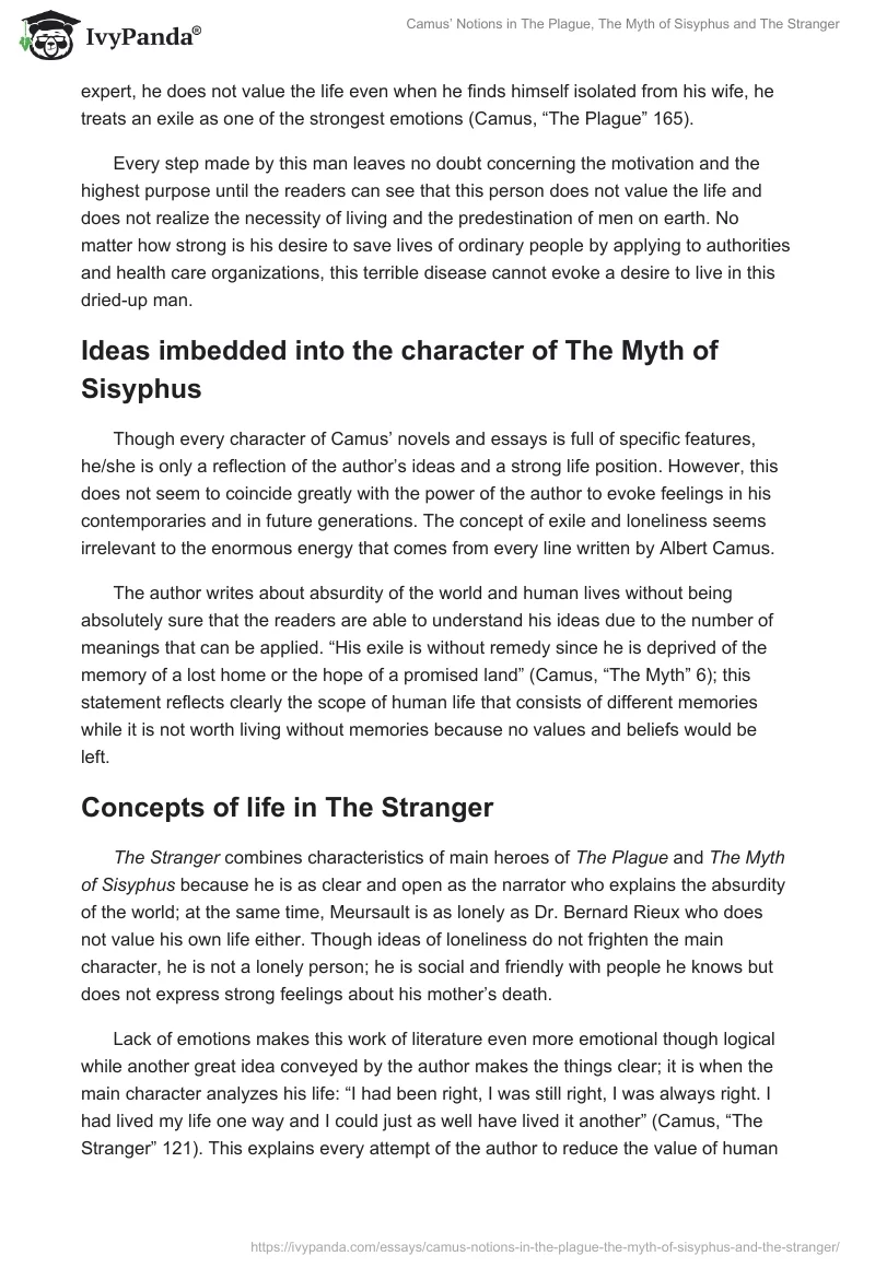 Camus’ Notions in The Plague, The Myth of Sisyphus and The Stranger. Page 2